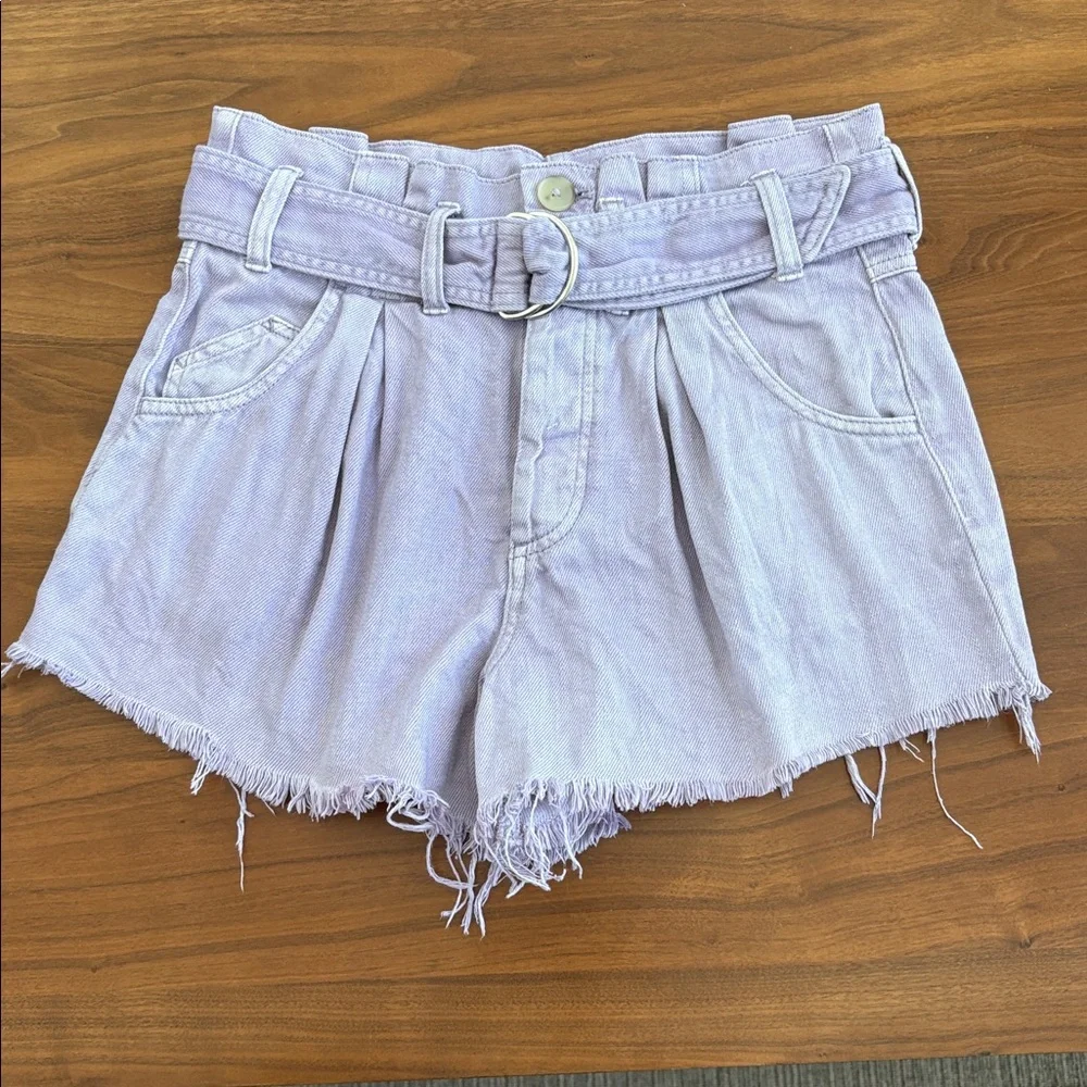 Free People See You Sometime High Waisted Belted Cut Off Shorts Lilac Purple XS